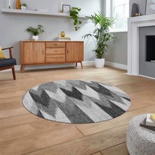 Viyana Home Dijital Baskılı Kaymaz Taban Yıkanabilir Yuvarlak Modern Mutfak Salon Halısı, V-Y-MODERN-104-GRİ,