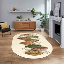 Viyana Home Dijital Baskılı Kaymaz Taban Yıkanabilir Oval Modern Yolluk Salon Halısı, V-O-Modern-08-Krem,