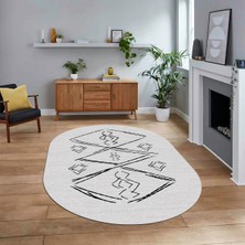Viyana Home Dijital Baskılı Kaymaz Taban Yıkanabilir Oval Modern Yolluk Salon Halısı, V-O-Modern-59-Gri,