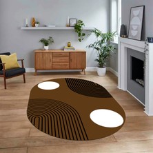 Viyana Home Dijital Baskılı Kaymaz Taban Yıkanabilir Oval Modern Yolluk Salon Halısı, V-O-Modern-52-Kahve,