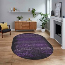Viyana Home Dijital Baskılı Kaymaz Taban Yıkanabilir Oval Modern Yolluk Salon Halısı, V-O-Modern-28-Mor,