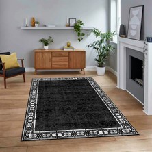 Viyana Home Dijital Baskılı Kaymaz Taban Yıkanabilir Modern Yolluk Mutfak Salon Halısı, V-MODERN-118-SİYAH,
