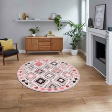Viyana Home Dijital Baskılı Kaymaz Taban Yıkanabilir Yuvarlak Modern Mutfak Salon Halısı, V-Y-Modern-60-Pembe,
