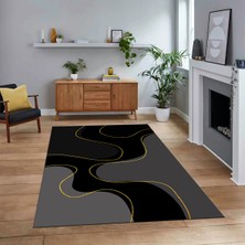 Viyana Home Dijital Baskılı Kaymaz Taban Yıkanabilir Modern Yolluk Mutfak Salon Halısı, V-MODERN-120-SİYAH,