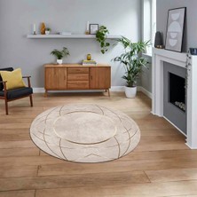 Viyana Home Dijital Baskılı Kaymaz Taban Yıkanabilir Yuvarlak Modern Mutfak Salon Halısı, V-Y-Modern-62-Bej,