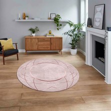 Viyana Home Dijital Baskılı Kaymaz Taban Yıkanabilir Yuvarlak Modern Mutfak Salon Halısı, V-Y-Modern-62-Pembe,