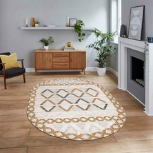 Viyana Home Dijital Baskılı Kaymaz Taban Yıkanabilir Oval Modern Yolluk Salon Halısı, V-O-Modern-81-Kahve,