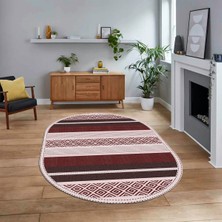 Viyana Home Dijital Baskılı Kaymaz Taban Yıkanabilir Oval Modern Yolluk Salon Halısı, V-O-Modern-18-Bordo,