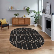 Viyana Home Dijital Baskılı Kaymaz Taban Yıkanabilir Oval Modern Yolluk Salon Halısı, V-O-Modern-88-Antrasit,
