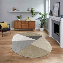 Viyana Home Dijital Baskılı Kaymaz Taban Yıkanabilir Oval Modern Yolluk Salon Halısı, V-O-Modern-38-Kahve,