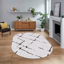 Viyana Home Dijital Baskılı Kaymaz Taban Yıkanabilir Oval Modern Yolluk Salon Halısı, V-O-Modern-72-Kahve,
