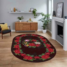 Viyana Home Dijital Baskılı Kaymaz Taban Yıkanabilir Oval Modern Yolluk Salon Halısı, V-O-Modern-21-Bordo,
