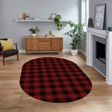 Viyana Home Dijital Baskılı Kaymaz Taban Yıkanabilir Oval Modern Yolluk Salon Halısı, V-O-Modern-55-Bordo,