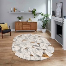 Viyana Home Dijital Baskılı Kaymaz Taban Yıkanabilir Oval Modern Yolluk Salon Halısı, V-O-Modern-82-Kahve,