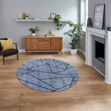 Viyana Home Dijital Baskılı Kaymaz Taban Yıkanabilir Yuvarlak Modern Mutfak Salon Halısı, V-Y-MODERN-117-MAVİ,
