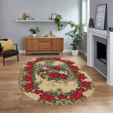 Viyana Home Dijital Baskılı Kaymaz Taban Yıkanabilir Oval Modern Yolluk Salon Halısı, V-O-Modern-21-Krem,