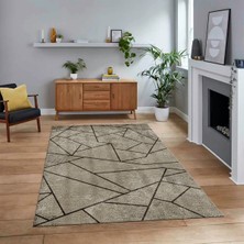 Viyana Home Dijital Baskılı Kaymaz Taban Yıkanabilir Modern Yolluk Mutfak Salon Halısı, V-MODERN-117-VİZON,