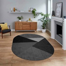 Viyana Home Dijital Baskılı Kaymaz Taban Yıkanabilir Oval Modern Yolluk Salon Halısı, V-O-Modern-38-Antrasit,