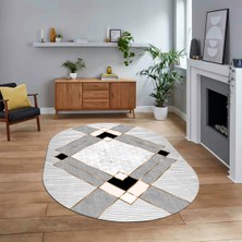 Viyana Home Dijital Baskılı Kaymaz Taban Yıkanabilir Oval Modern Yolluk Salon Halısı, V-O-Modern-12-Krem,