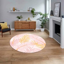 Viyana Home Dijital Baskılı Kaymaz Taban Yıkanabilir Yuvarlak Modern Mutfak Salon Halısı, V-Y-Modern-98-Pembe,
