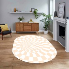 Viyana Home Dijital Baskılı Kaymaz Taban Yıkanabilir Oval Modern Yolluk Salon Halısı, V-O-Modern-78-Krem,
