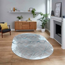 Viyana Home Dijital Baskılı Kaymaz Taban Yıkanabilir Oval Modern Yolluk Salon Halısı, V-O-Modern-44-Mavi,