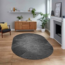 Viyana Home Dijital Baskılı Kaymaz Taban Yıkanabilir Oval Modern Yolluk Salon Halısı, V-O-MODERN-111-ANTRASİT,