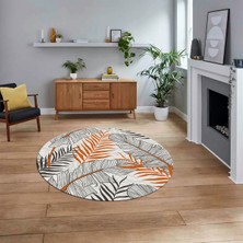 Viyana Home Dijital Baskılı Kaymaz Taban Yıkanabilir Yuvarlak Modern Mutfak Salon Halısı, V-Y-Modern-98-Turuncu,