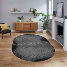 Viyana Home Dijital Baskılı Kaymaz Taban Yıkanabilir Oval Modern Yolluk Salon Halısı, V-O-Modern-44-Antrasit,