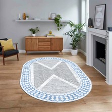 Viyana Home Dijital Baskılı Kaymaz Taban Yıkanabilir Oval Modern Yolluk Salon Halısı, V-O-Modern-07-Mavi,