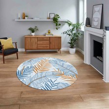 Viyana Home Dijital Baskılı Kaymaz Taban Yıkanabilir Yuvarlak Modern Mutfak Salon Halısı, V-Y-Modern-98-Mavi,