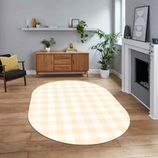 Viyana Home Dijital Baskılı Kaymaz Taban Yıkanabilir Oval Modern Yolluk Salon Halısı, V-O-Modern-55-Krem,