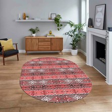Viyana Home Dijital Baskılı Kaymaz Taban Yıkanabilir Oval Modern Yolluk Salon Halısı, V-O-Modern-19-Pembe,