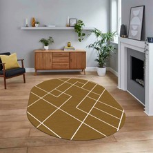 Viyana Home Dijital Baskılı Kaymaz Taban Yıkanabilir Oval Modern Yolluk Salon Halısı, V-O-Modern-58-Kahve,
