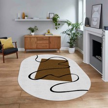 Viyana Home Dijital Baskılı Kaymaz Taban Yıkanabilir Oval Modern Yolluk Salon Halısı, V-O-Modern-61-Kahve,