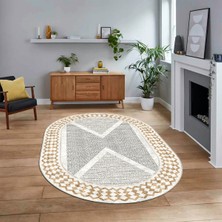 Viyana Home Dijital Baskılı Kaymaz Taban Yıkanabilir Oval Modern Yolluk Salon Halısı, V-O-Modern-07-Kahve,
