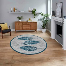 Viyana Home Dijital Baskılı Kaymaz Taban Yıkanabilir Yuvarlak Modern Mutfak Salon Halısı, V-Y-Modern-41-Mavi,