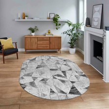 Viyana Home Dijital Baskılı Kaymaz Taban Yıkanabilir Oval Modern Yolluk Salon Halısı, V-O-Modern-82-Gri,