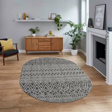 Viyana Home Dijital Baskılı Kaymaz Taban Yıkanabilir Oval Modern Yolluk Salon Halısı, V-O-Modern-86-Gri,