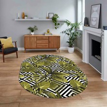 Viyana Home Dijital Baskılı Kaymaz Taban Yıkanabilir Oval Modern Yolluk Salon Halısı, V-O-MODERN-100-SARI,