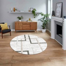Viyana Home Dijital Baskılı Kaymaz Taban Yıkanabilir Yuvarlak Modern Mutfak Salon Halısı, V-Y-Modern-80-Krem,