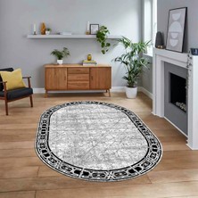 Viyana Home Dijital Baskılı Kaymaz Taban Yıkanabilir Oval Modern Yolluk Salon Halısı, V-O-MODERN-118-GRİ,