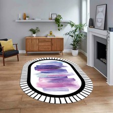 Viyana Home Dijital Baskılı Kaymaz Taban Yıkanabilir Oval Modern Yolluk Salon Halısı, V-O-Modern-22-Mor,