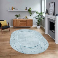 Viyana Home Dijital Baskılı Kaymaz Taban Yıkanabilir Oval Modern Yolluk Salon Halısı, V-O-Modern-62-Mavi,