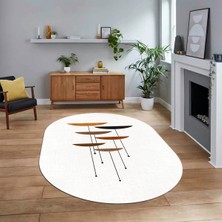 Viyana Home Dijital Baskılı Kaymaz Taban Yıkanabilir Oval Modern Yolluk Salon Halısı, V-O-MODERN-112-BEYAZ,