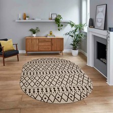 Viyana Home Dijital Baskılı Kaymaz Taban Yıkanabilir Oval Modern Yolluk Salon Halısı, V-O-Modern-84-Kahve,