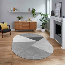 Viyana Home Dijital Baskılı Kaymaz Taban Yıkanabilir Oval Modern Yolluk Salon Halısı, V-O-Modern-38-Gri,