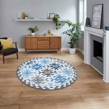 Viyana Home Dijital Baskılı Kaymaz Taban Yıkanabilir Yuvarlak Modern Mutfak Salon Halısı, V-Y-Modern-14-Mavi,