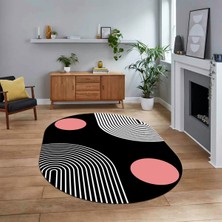 Viyana Home Dijital Baskılı Kaymaz Taban Yıkanabilir Oval Modern Yolluk Salon Halısı, V-O-Modern-52-Pembe,