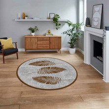Viyana Home Dijital Baskılı Kaymaz Taban Yıkanabilir Yuvarlak Modern Mutfak Salon Halısı, V-Y-Modern-41-Kahve,